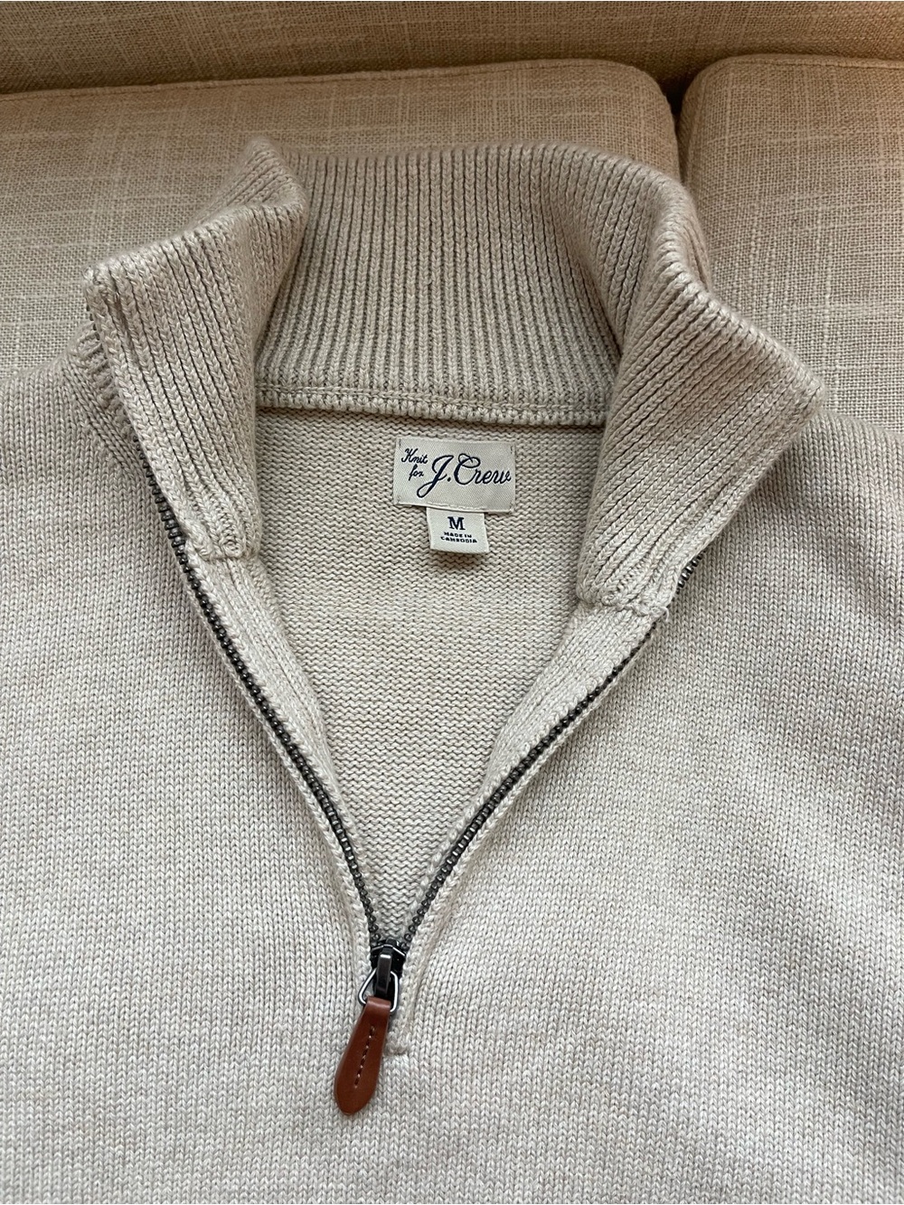 J. Crew Men's Half-Zip Sweater in Light Cream - Picture 4 of 7